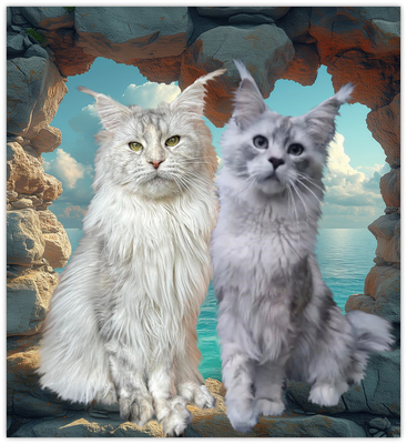 Yvette, Zasu, ZsaZsa und Zola, Maine Coon - Katze