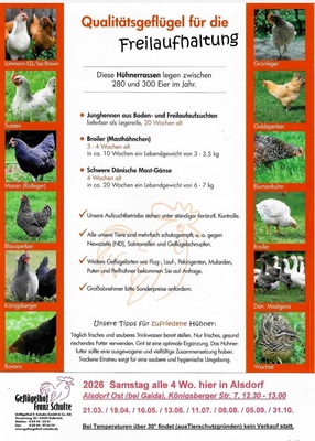 Monatlicher Hühner- und Geflügelverkauf