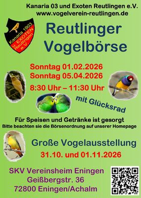 Vogelbörse des Reutlinger Vogelvereins am 01.02.2026 in 72800 Eningen bei Reutlingen, Vogelbörse - unbekannt